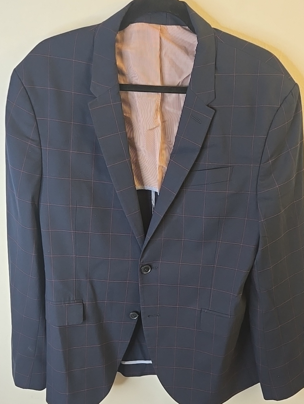 Zara Men's Navy Windowpane Blazer - Classic Two-Button Suit Jacket